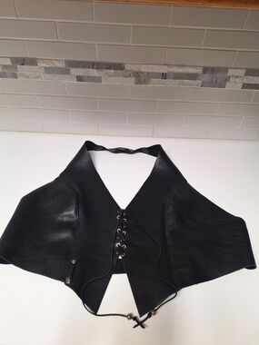 Black Leather Lace-Up Women's Vest